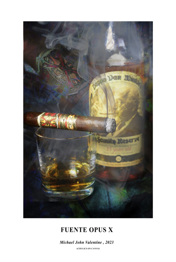 Opus X Cigar and 15 Year Pappy Van Winkle's Bourbon Poster Print by artist Michael John Valentine