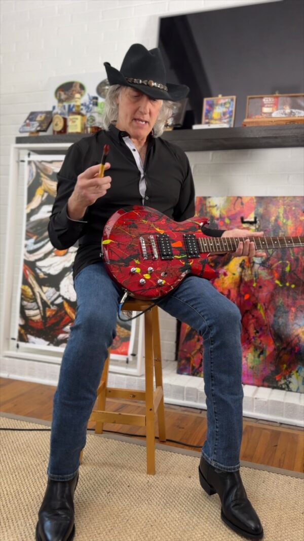 Hand Painted Wall Mounted Jackson Pollock Style Electric Guitars by Artist Michael John Valentine