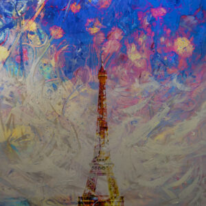 Paris France Eiffel Tower Abstract Painting On Canvas By Artist Michael John Valentine