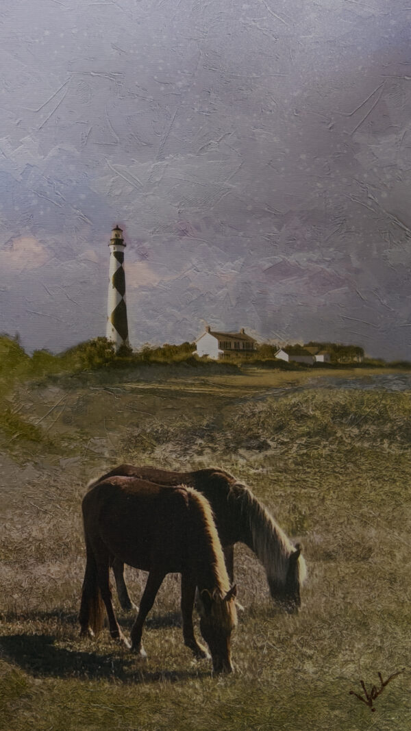 Shackleford Wild Horses and Cape Lookout Lighthouse Painting