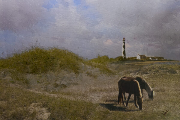 Shackleford Wild Horses and Cape Lookout Lighthouse Painting