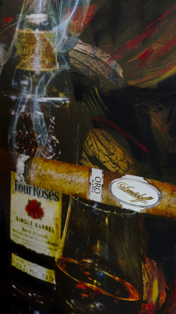 Davidoff ORO Blanco cigar and Four Roses Bourbon painting by artist Michael John Valentine