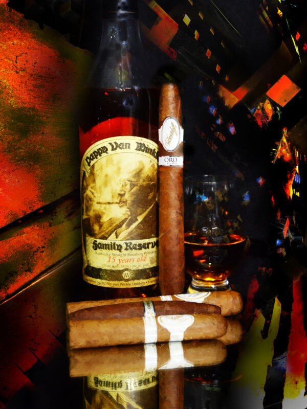 Davidoff ORO Blanco Cigar and 15 Year Pappy Van Winkle's Bourbon by artist Michael John Valentine