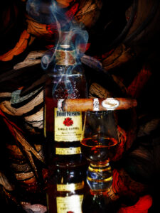 Davidoff ORO Blanca Cigar and Four Roses Bourbon Abstract by artist Michael John Valentine
