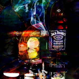 Abstract 6 shooter Jack Daniel's and Montecristo Cigar Painting