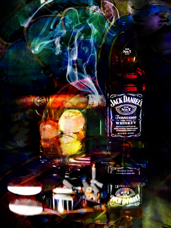 Abstract 6 shooter Jack Daniel's and Montecristo Cigar Painting