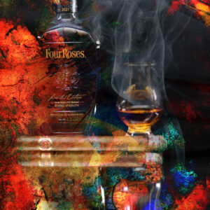 Abstract Four Roses Bourbon and Ramon Allones Cuban Cigar Painting