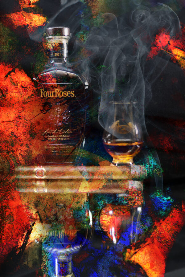 Abstract Four Roses Bourbon and Ramon Allones Cuban Cigar Painting