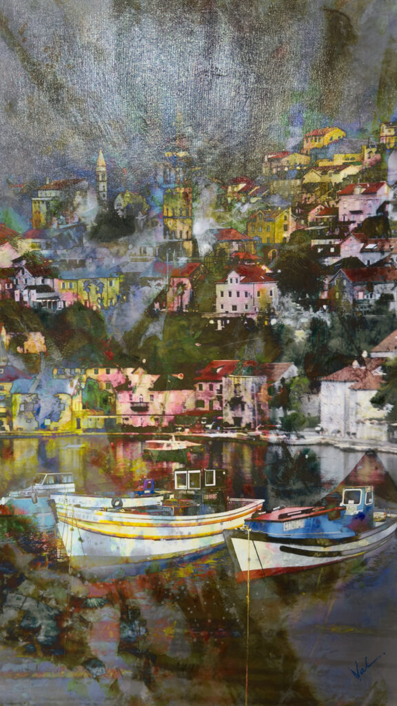 Kotor Montenegro Fishing Boats and Village Painting