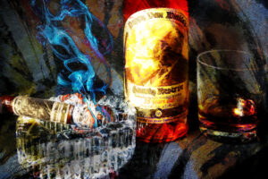 15 Year Pappy Van Winkle's Bourbon and Drew Estate pappy Cigar Painting