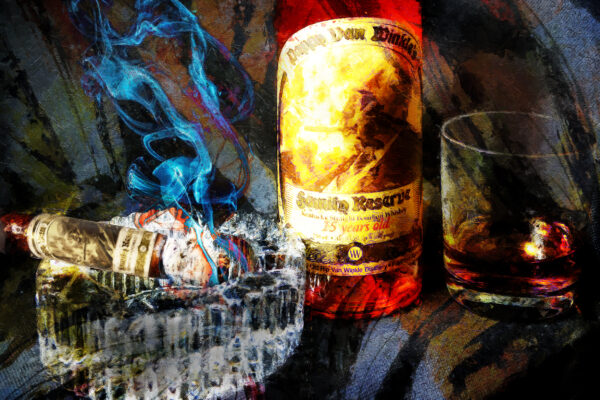 15 Year Pappy Van Winkle's Bourbon and Drew Estate pappy Cigar Painting