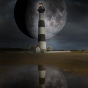 11 x 14 fine art matted print Bodie Island Lighthouse Full Moon OBX