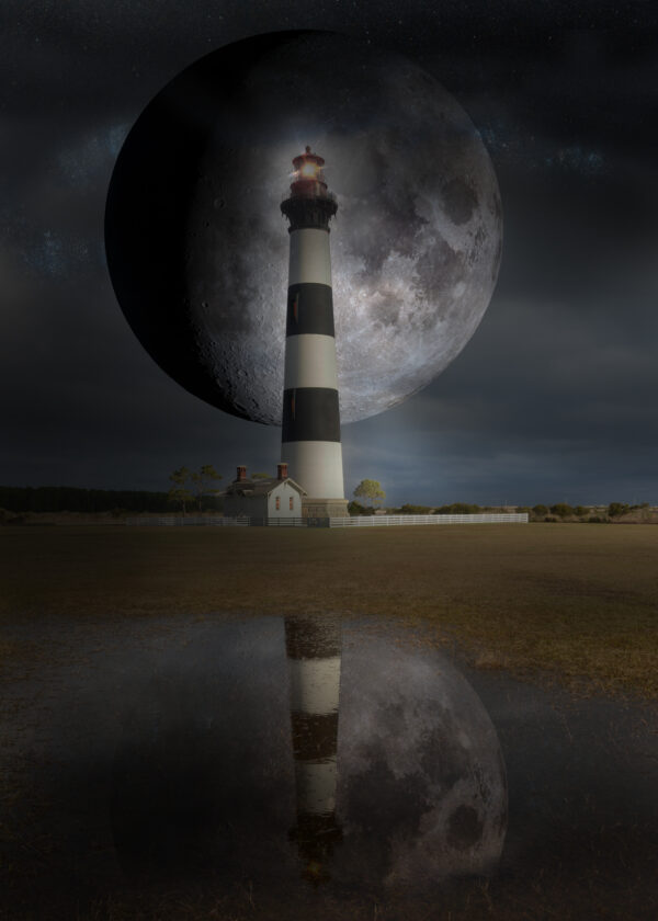 11 x 14 fine art matted print Bodie Island Lighthouse Full Moon OBX