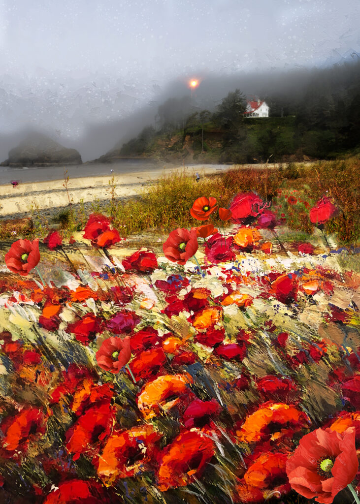 11 x 14 Fine Art Matted Print Haceta Head Lighthouse Flowers Oregon Coast