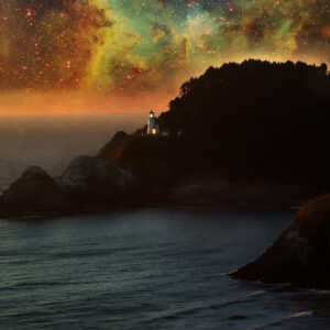 11 x 14 Fine Art Matted Print Haceta Head Lighthouse Night Sky