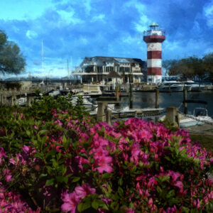 11 x 14 fine art matted print Hilton Head Harbour Town Azaleas Lighthouse