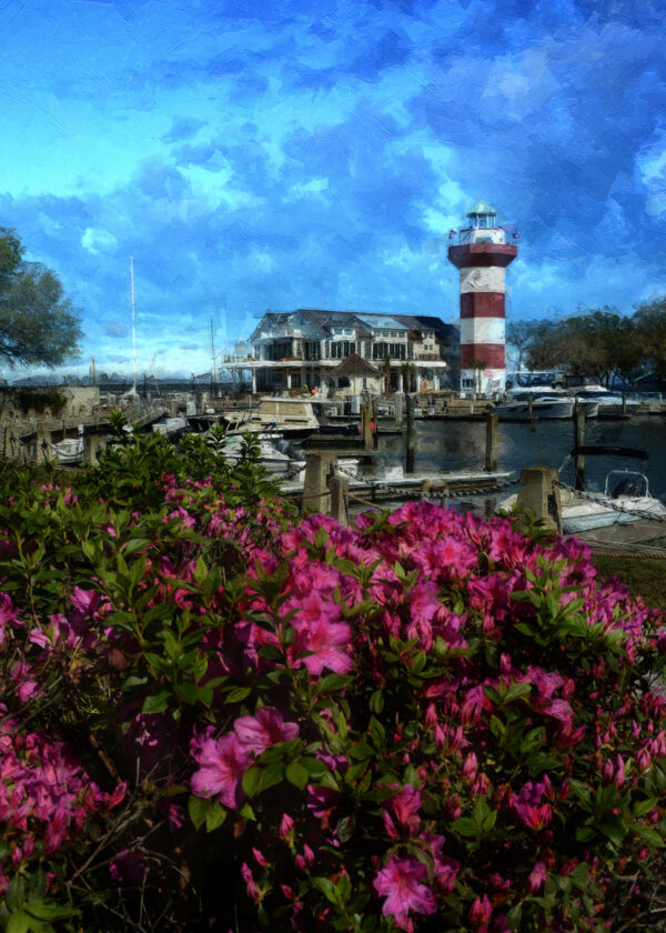 11 x 14 fine art matted print Hilton Head Harbour Town Azaleas Lighthouse