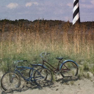 11 x 14 fine art matted print Cape Hatteras Lighthouse bikes OBX