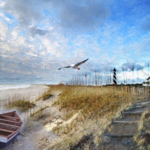 11 x 14 fine art matted print Cape Hatteras Lighthouse Boat