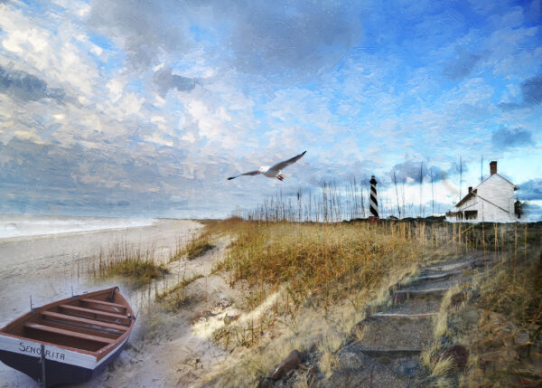 11 x 14 fine art matted print Cape Hatteras Lighthouse Boat