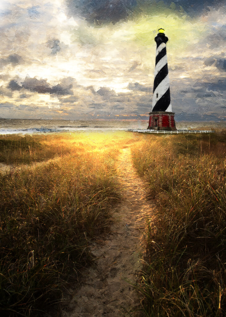 11 x 14 matted Cape Hatteras Pathway Lighthouse fine art print