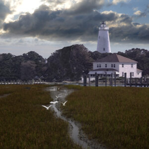 11 x 14 fine art matted print Ocracoke Lighthouse Marsh OBX