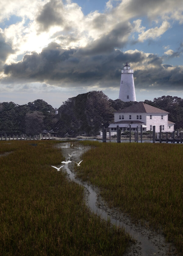 11 x 14 fine art matted print Ocracoke Lighthouse Marsh OBX