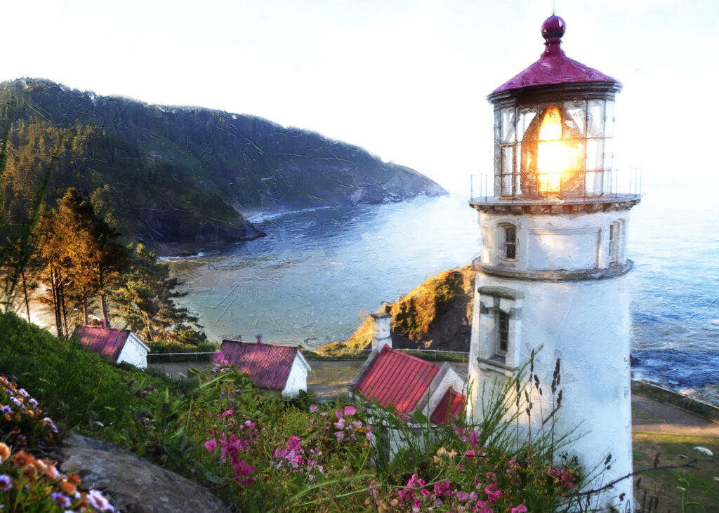 11 x 14 fine art matted print The flowers of Haceta Head Lighthouse Oregon