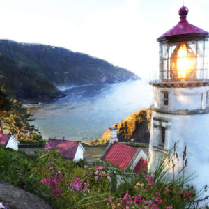 11 x 14 fine art matted print The flowers of Haceta Head Lighthouse Oregon