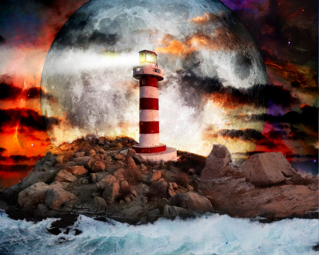 11 x 14 fine art print matted Cabo Full Moon Lighthouse