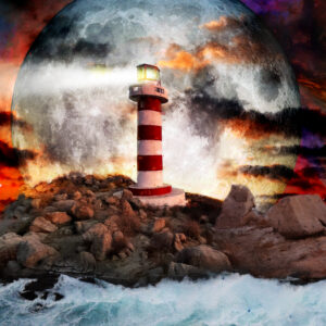 11 x 14 fine art print matted Cabo Full Moon Lighthouse