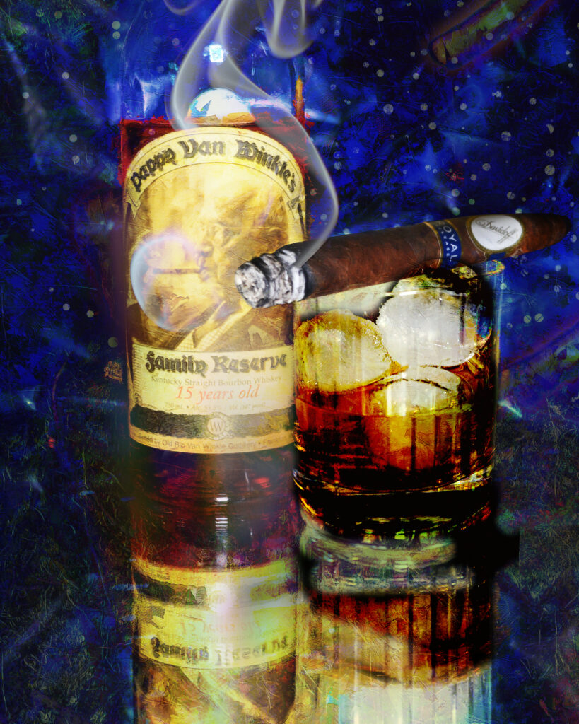 11 x 14 fine art matted print Davidoff Royal Cigar and Pappy Van Winkle's Bourbon