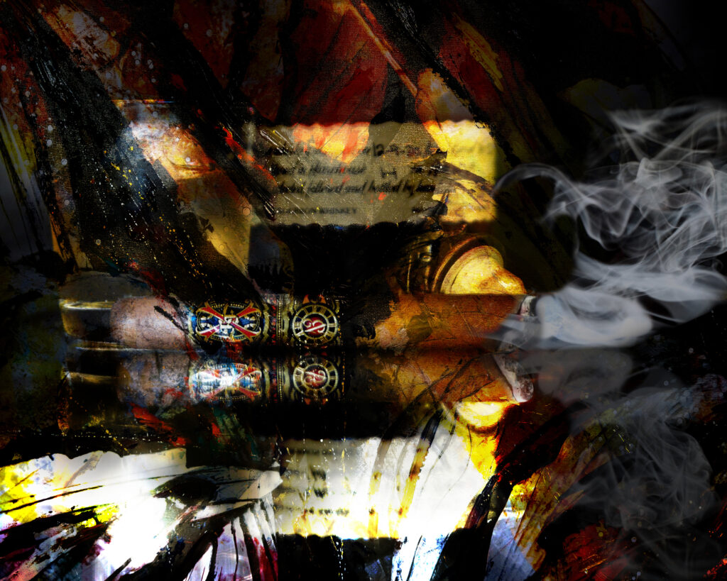 11 x 14 matted fine art print Opus X Cigar with Blantons Bourbon