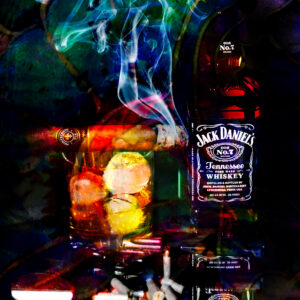 11 x 14 fine art matted print Montecristo Cigar and Jack Daniel's Six Shooter Bourbon