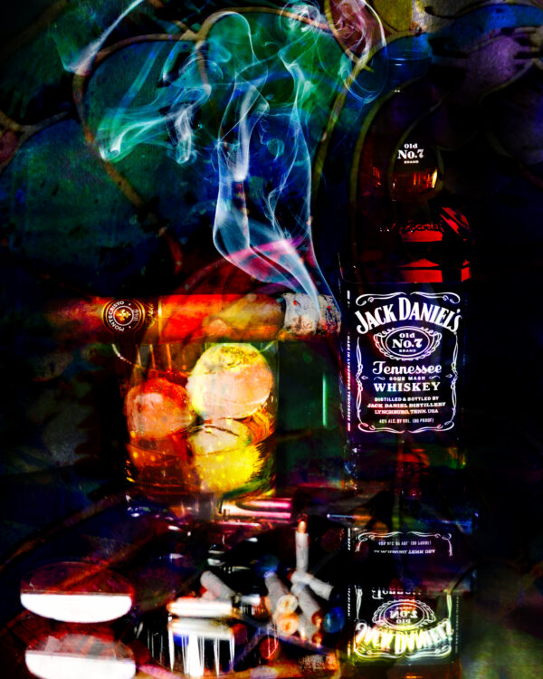 11 x 14 fine art matted print Montecristo Cigar and Jack Daniel's Six Shooter Bourbon