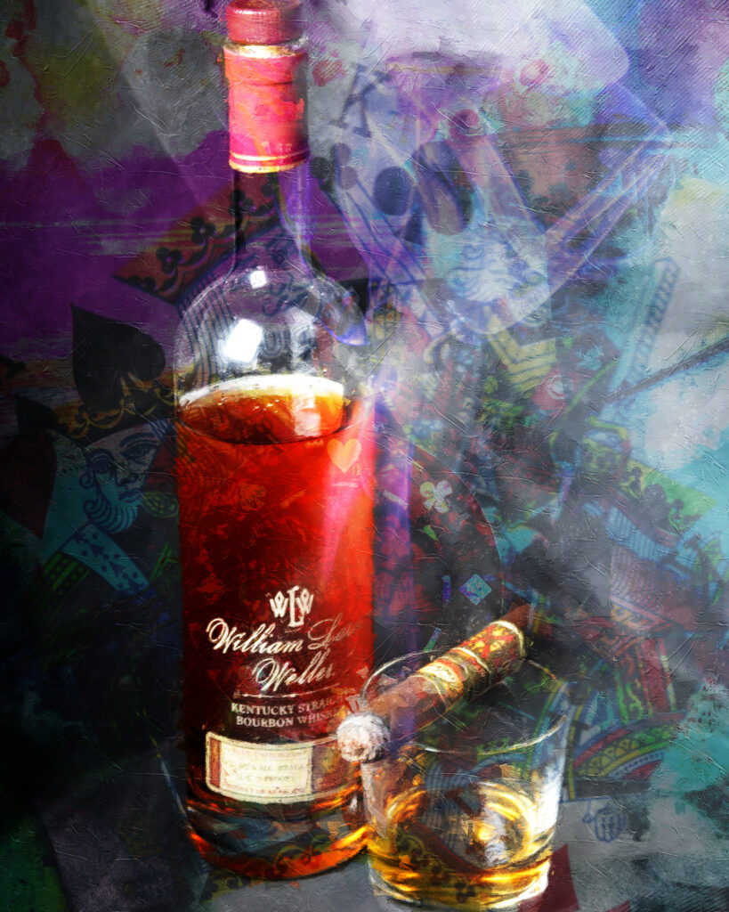 11 x 14 fine art matted print Fuente Opus X Cigar and Weller Bourbon