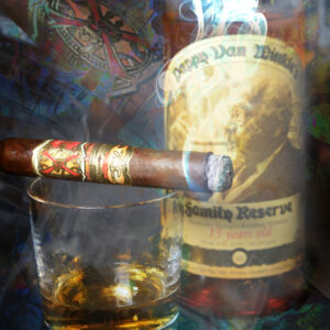 11 x 14 fine art matted print Fuente Opus X Cigar and 15 Year Pappy Van Winkle's Bourbon