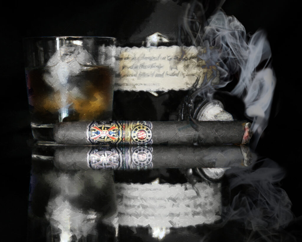 11 x 14 fine art matted print Fuente Opus X Cigar and Balntons Bourbon