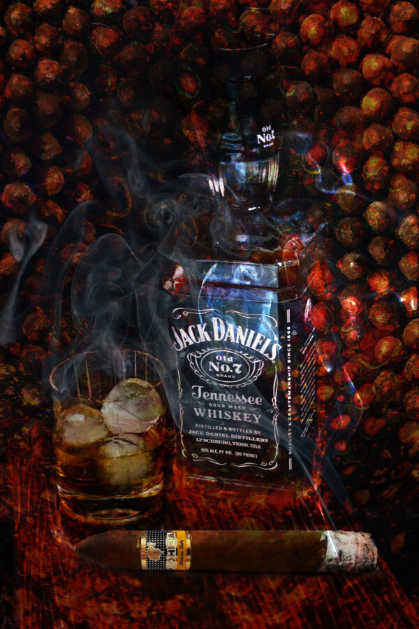 Jack Daniels with a Cohiba Cuban Cigar Fine Art Painting or Print