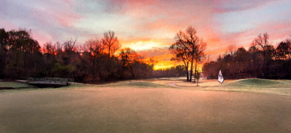 Fine Art Golf at River Run Country Club sunrise fog has lifted holes seven eight and nine