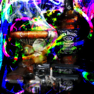 Montecristo Cigar with Jack On Ice Six Shooter Abstract