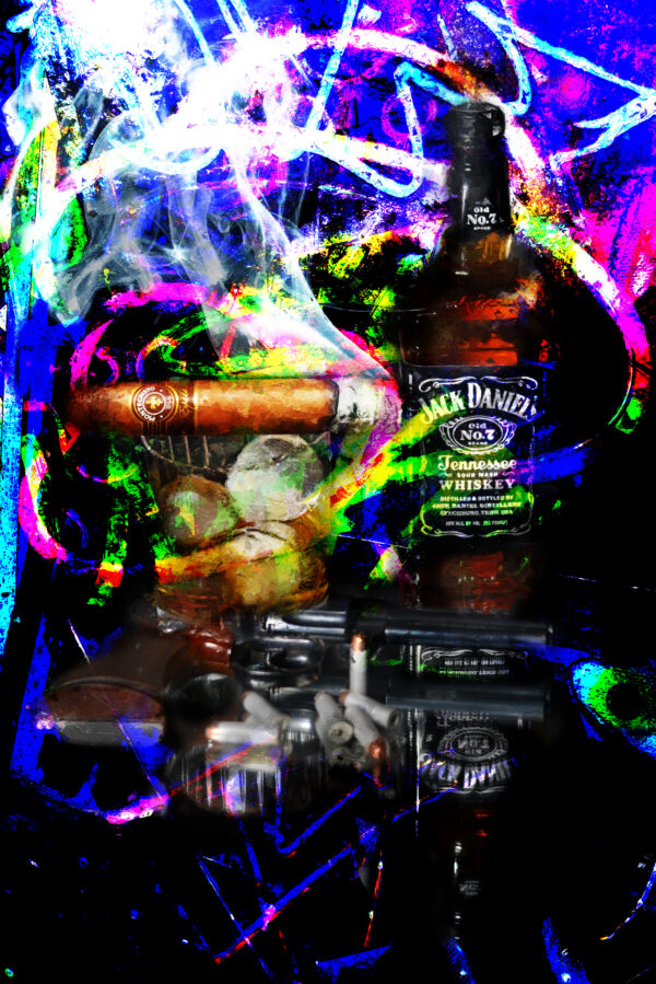 Montecristo Cigar with Jack On Ice Six Shooter Abstract