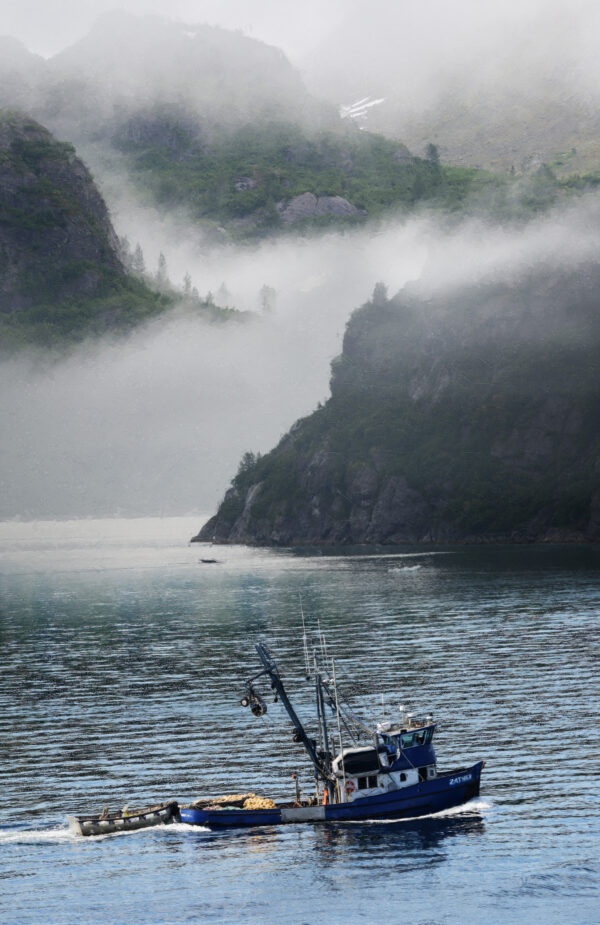 Alaskan Fishing Boat Mountain Fog Photo Painting