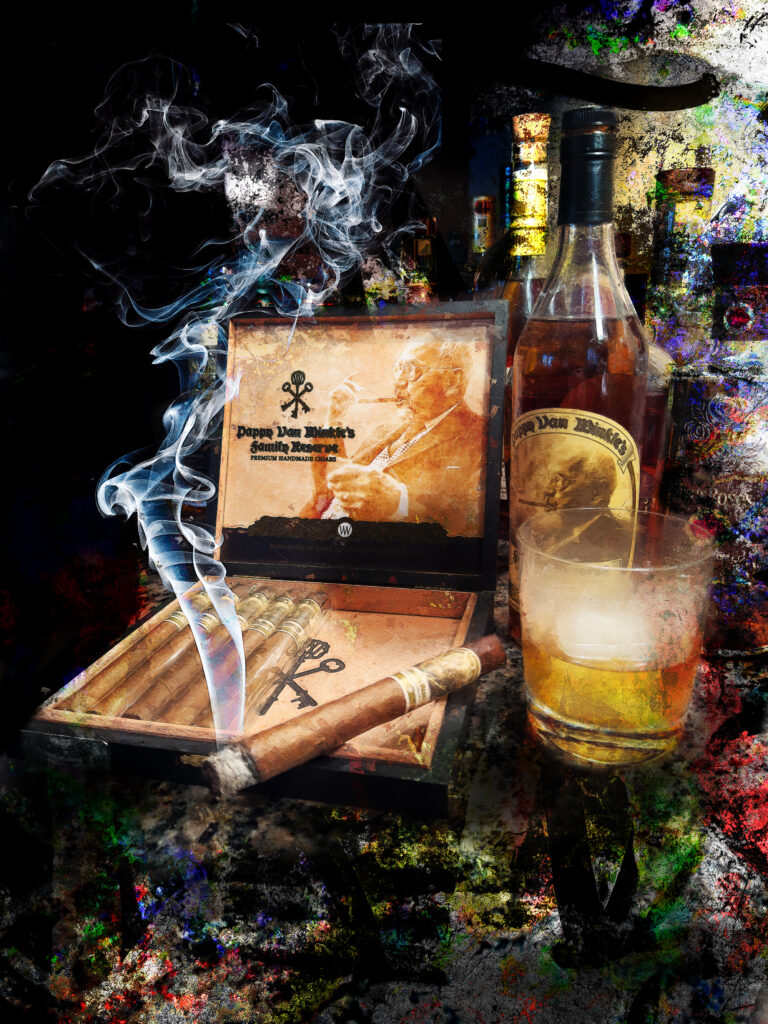 Pappy Van Winkle's Bourbon with Drew Estate Cigar Wall Art