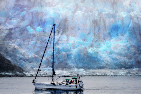 Sailboat at Alaska Lamplugh glacier