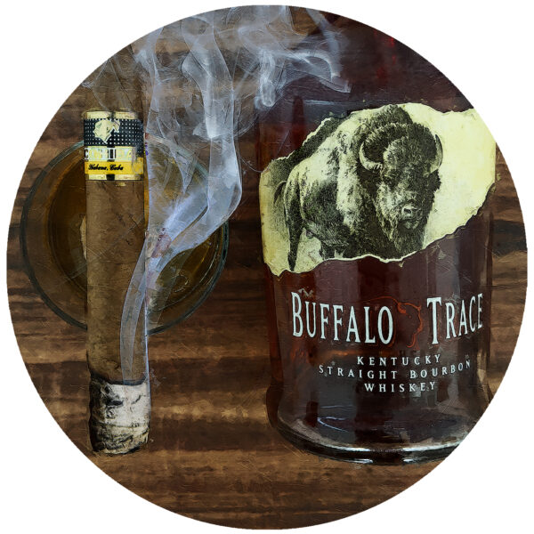 Cohiba Pyramid Cubana Cigar with Buffalo Trace Bourbon Whiskey Art