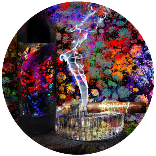Fuente Opus X Cigar and Abstract Wine Bottle Art Decal