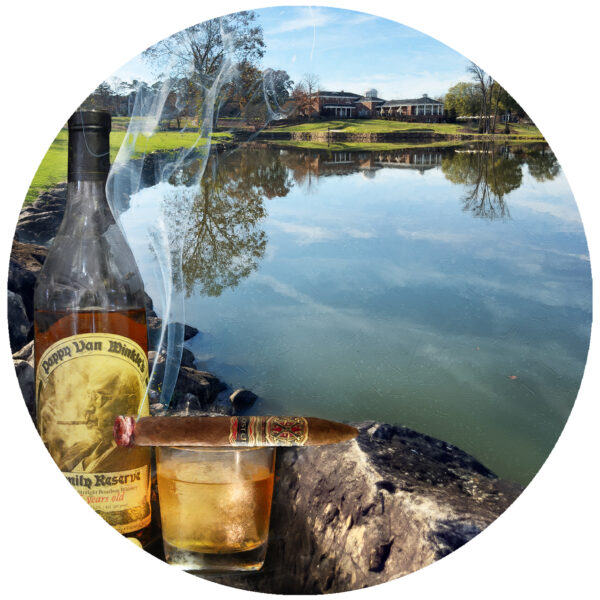 Pappy Van Winkle and Opus X on the 18th of River Run Golf Course Decal