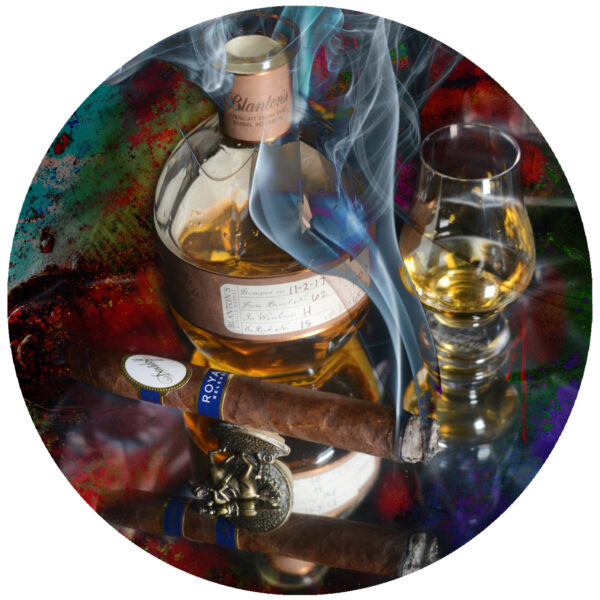 Davidoff Royal Cigar sitting on a Blanton's Bourbon Horse decal