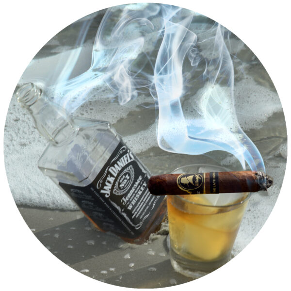 Jack Daniels Whiskey and Davidoff Late Hour Cigar in the surf decal